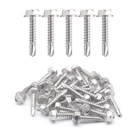 IMScrews 25pcs #10 x 1" Stainless Hex Washer Head Self Drilling Screws, 410 Stainless Steel Full Thread Sheet Metal Tek Screws