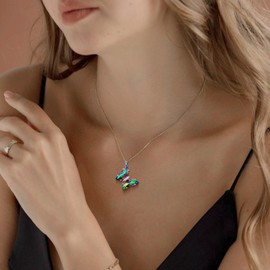 Mystic Rainbow Butterfly Heart Necklace Women 925 Sterling Silver Animal Butterflies Pendant Crystal Wedding Birthday Jewelry DP0311T