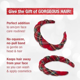 Conair CONAIR Spa Tartan Headband & Detangle Cushion Brush 2pk Set - spa headband for washing face - Bubble headband - Makeup headband - GRWM headband - gifts for teen girls - stocking stuffers