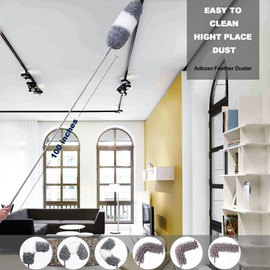 Adbzen Duster Household Cleaning Supplies Kit 16pcs Microfiber Feather Duster 100in Extension Pole Reusable Bendable Cobweb Duster Window High Ceiling Fan Gap Cleaner