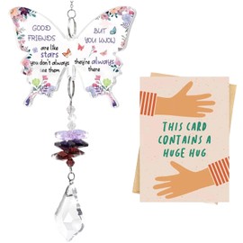 Butterfly Friend Ornaments Garden Sun Catchers, Best Friendship Presents Crystal Suncatcher Gifts Bestie Sister Friend Birthday Gifts with a Warm Greeting Card in a Craft Envelope