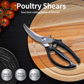 FUZVOL Poultry Shears - Heavy Duty Kitchen Scissors with Safety Lock & Hang Hole, Stainless Steel with Non-Slip Handle for Cutting Meat, Chicken, Bone, Poultry, Fish, Vegetable, Herb and BBQ