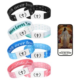 Xyulaan 4PCS Daily Bible Verse Bracelets, Flownwing Bible Bracelets Scan, Scripture Christian Jesus Scan Bracelet Christian Gifts for Women Bulk, Prayer Religious Catholic Bracelet for Women Men