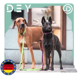 DEY - Premium Nylon Dog Lead 2 m Reflective 3-Way Adjustable for Small, Medium and Large Dogs Available in Many Colours Double Dog Recall Lead Lead Puppy Lead Black S