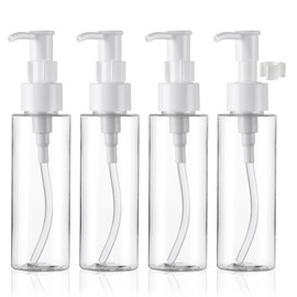 Cosywell Empty Plastic Pump Bottles Dispenser TSA Approved 3.4oz 4 Pack Portable Empty Refillable Container Clear Plastic Lotion Pump Dispenser Bottle for Facial Cleansing Oil Shampoo Shower Gel