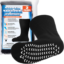 2 pares de calcetines súper anchos con agarres antideslizantes para linfedema, calcetines bariátricos, calcetines antideslizantes de gran tamaño que se estira hasta 30 pulgadas sobre la pantorrilla para pies hinchados y piernas de hombres y mujeres, tall