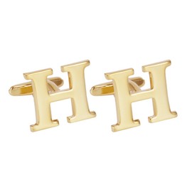Salutto Men's Gold Letter H Cufflinks 1 Pair with Gift Box (H)