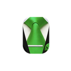 HISDERN Men's Wedding Ties and Pocket Square Tie Clip Set Plain in Various Colours, Green (green-2)