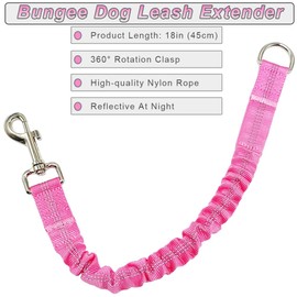 SEPXUFORE Short Dog Leash Extender, 18 in Bungee Shock Absorbing, Nylon Multifunctional Dog Leash for Medium Large Dogs Walking Training Running (Pink)