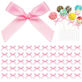 Lianxuia 50pcs Mini Pink Bows, Premade Satin Ribbon Bows, Vintage Bow Birthday Decorations for Sewing, DIY Crafts, Coquette Themed Party, Wedding