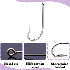 Natufish J Hooks Fishing O'Shaughnessy Hook 50Pcs Offset Fish Hooks Saltwater Barbed/Long Shank/Closed Eye for Soft Plastic Baits(Size 20#)