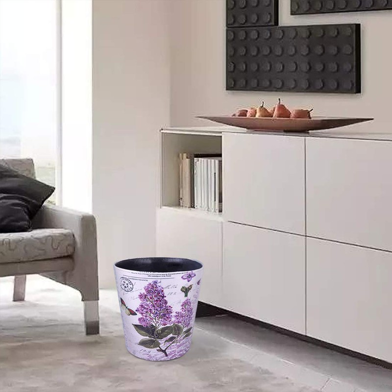 Scakbyer 10L/2.64 Gallon Trash Can Waterproof PU Leather Flowers Pattern