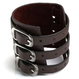 Milakoo Unisex Black Metal Spike Riveter Punk Rock Biker Wide Strap Leather Bracelet Necklace Bracelet Adjustable, Base Metal