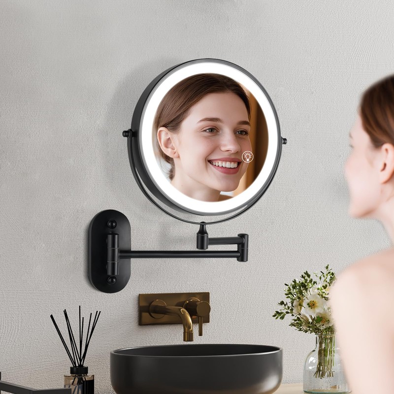Wall Mounted Makeup Mirror with Light: 30X/1X 8.5'' Double Sided