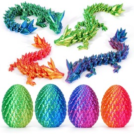 3D Printed Dragon Egg Toy, Full Articulated Dragon 3D Crystal Dragon with Detachable Eggshell Fidget Toys for Kids, Fidget Gift for Adults Stress Relief Autism ADHD, Easter Basket Stuffers (6PCS)