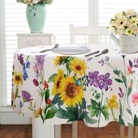 Yighty Oval Spring Summer Tablecloth 60 x 84 inches, Spring Floral Watercolor Table Cloth, Waterproof Wrinkle Resistant Tablecloth, Spring Summer Decoration for Holiday Kitchen Dining Room