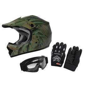 XFMT Dot Youth Kids Motocross Offroad Street Dirt Bike Helmet Youth Motorcycle ATV Helmet with Goggles Gloves (Maple Leaf, Large)