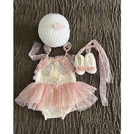 Zeroest Newborn Photography Prop Outfits Girl Lace Outfit Set Baby Girl Photo Shoot Infant Princess Photos Costume (Dusty Pink)
