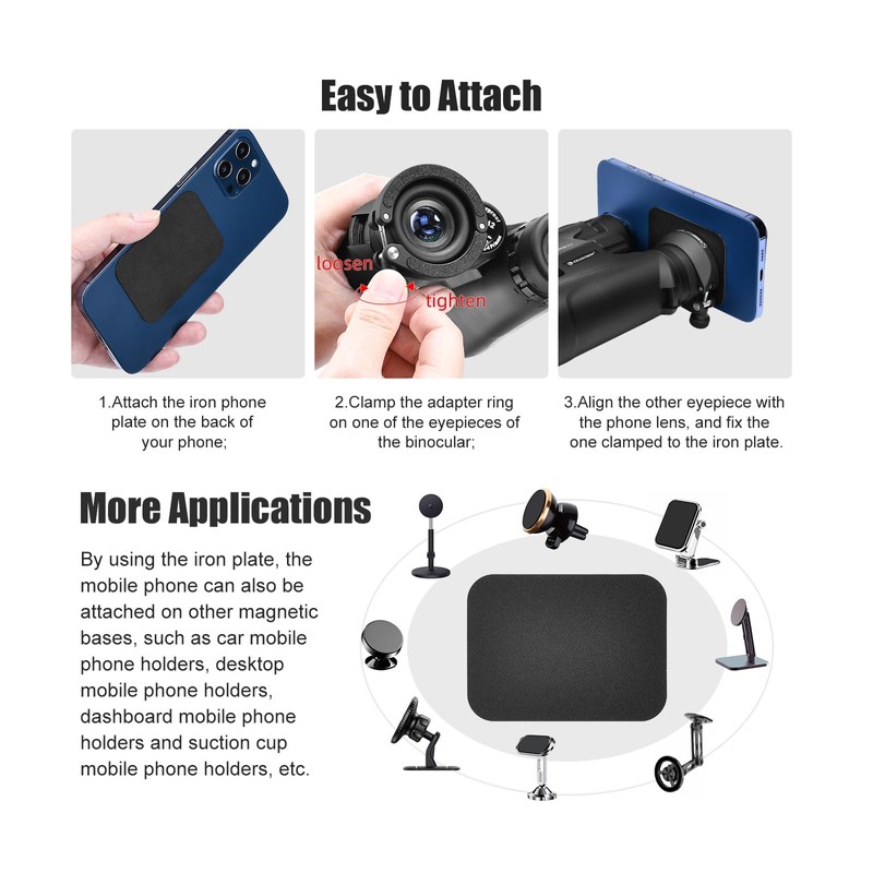 SUNWAYFOTO BA-53 Cell Phone Adapter for Binocular, Universal Smartphone Mount