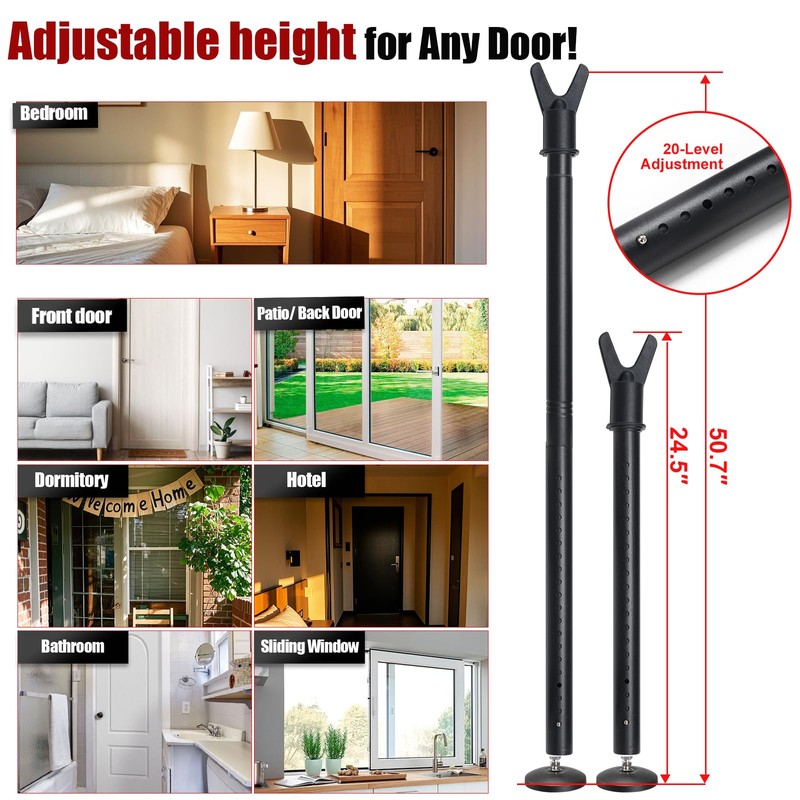 2 Pack Door Security Bar – Anti-Slip 600LB Heavy Duty