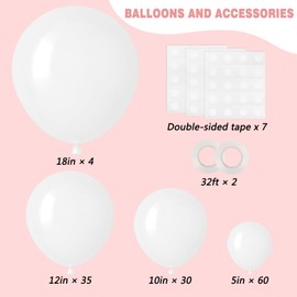 RUBFAC 129pcs White Balloons Different Sizes 18 12 10 5 Inch for Garland Arch,Premium Party Latex Balloons for Birthday Party Graduation Wedding Anniversary Baby Shower Party Decoration