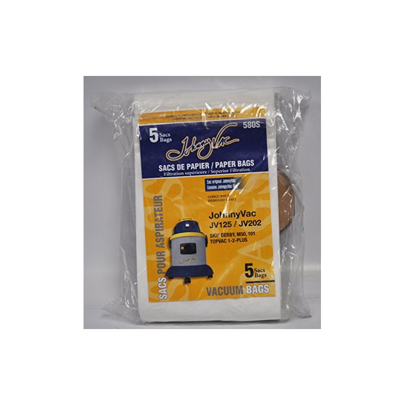 Johnny Vac JV125 and JV202 Vacuum Bags 5 Pack 580S
