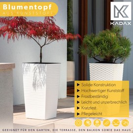KADAX Flower Pot, Plastic Planter for Flowers, Indoor and Outdoor Use, Garden, Balcony, Patio, Home, Weatherproof, Imitation Rattan (36.5 cm Height, White)