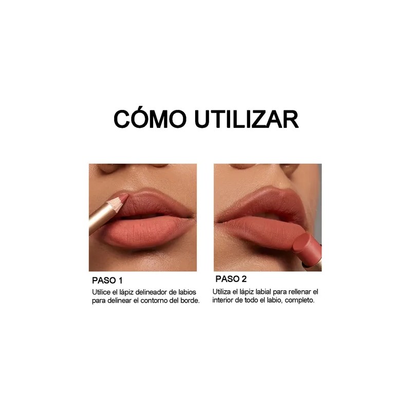 Set De Lapiz Labial Y Delineador Color Mate Impermeable 2pcs