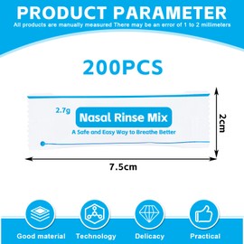 Pack of 200 Nasal Rinse Salt, Nose Salt for Nasal Shower, 2.7 g Adult Nasal Rinse Nasal Rinse Salt Sinus Relief for Adults Children, Individually Packed