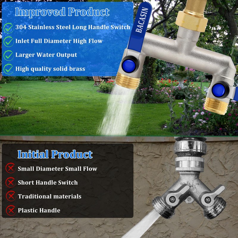 Brass Garden Hose Splitter 2-Way Heavy Duty - 3/4" GHT