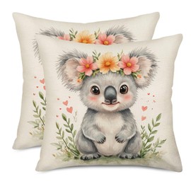 Fukeen Koala Throw Pillow Covers 18x18 Inch Set of 2 Cute Animals Koala Floral Wreath Leaf Pillow Cases Spring Farmhouse Decorative Cushion Cover for Sofa Couch