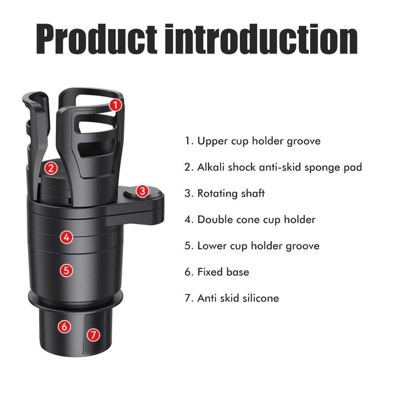 Multifunctional Car Cup Holder Expander Adapter with 360° Rotating Adjustable