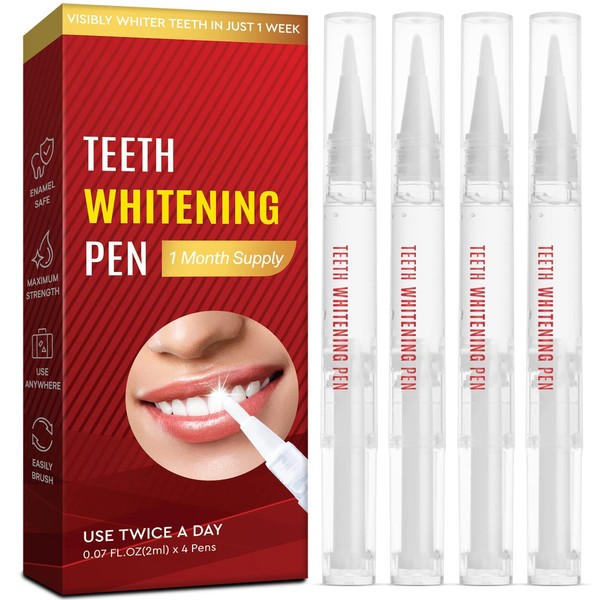 Teeth Whitening Pen 4-Pack, Brighten Your Smile in Just 1 Week with Tooth Whitening Pens – Fast, Gentle, Enamel Safe Whitening Gel for White Teeth in Mess Free Applicator Pens