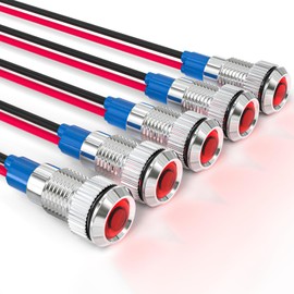 GASHER 5 PCS Energy Saving Indicator Light, LED Light 12V/24V/110V 20mA Panel Mount Light for Car Truck Boat Auto Part, Mounting Hole Size 8mm(5/16inch) Red LED (24V)