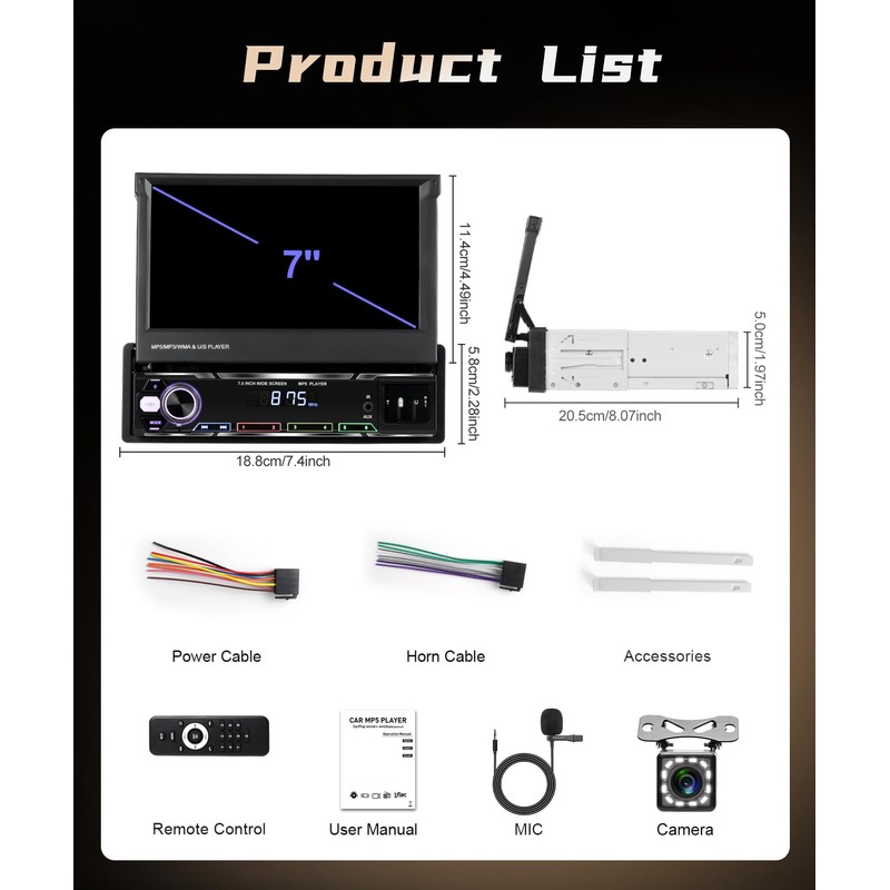 Wireless CarPlay Single Din Car Stereo,5.1 Bluetooth Car Radio AM/FM/RDS,7-Inch