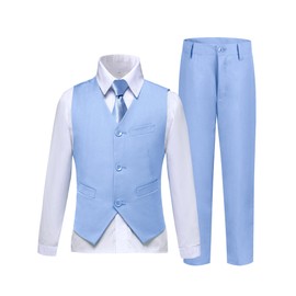 Boys Tuxedo Suit Light Blue Wedding Dress Clothes for Toddler Boy Suits Size 12 Birthday Outfit Kids Costume Set Vest and Pants