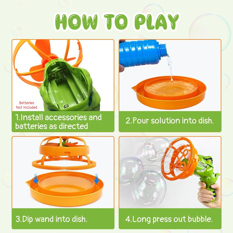 Bubble Machine, Dinosaur Bubble Gun for Kids Electric Bubble Blower