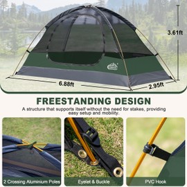 1 Person Backpacking Tent, Lightweight Compact Single Person Tent, Waterproof Windproof Easy Setup Freestanding One Man Tent for Camping Hiking Cycling Biking Mountaineering - Green