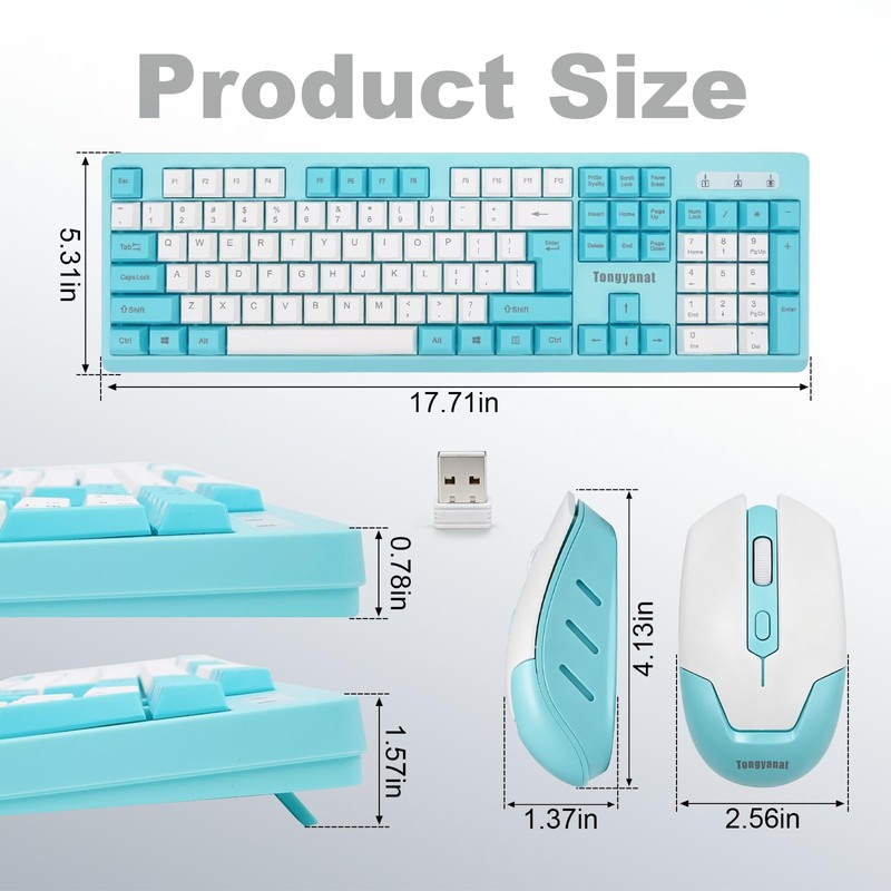 Tongyangat Wireless Keyboard and Mouse Combo, 2.4G Full-Size Keyboard Mouse