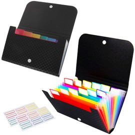 2 Pack 13 Pockets Expanding Accordion File Folder Mini Organizer Wallet with Easy Snap Button, A6 Checkered Pattern Expandable Accordion File Organizer for Storage Invoice/Receipt/Cards/Coupon/Tickets