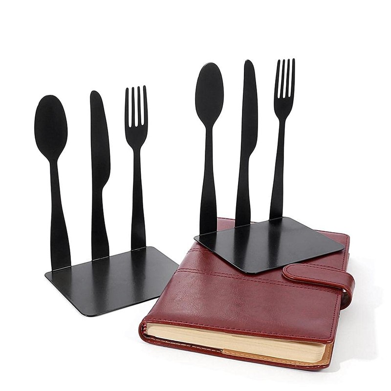 Pissente Cookbook Bookends, Decorative Metal Book Stoppers, Silver and Black,