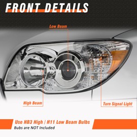 AXLAHA Headlight Assembly Compatible with 2006 2007 2008 2009 Toyota 4Runner, 4th gen 4runner Projector Headlamp Left and Right Replacement Pair With Chrome Housing Amber Reflector