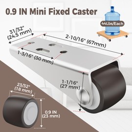Mixizigoz Mini Low Profile Fixed Caster Wheels, Side Mount Caster Fit for Wooden Furniture, Cabinets, and Underbed Drawers - 0.9 Inch Silent Rubber Rolling Wheel with Screws (8)