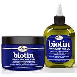 Difeel Mascarilla para el cabello con biotina Pro-Growth 12 oz. con Biotin Hair Oil 7.1 oz. (Juego de 2 piezas)