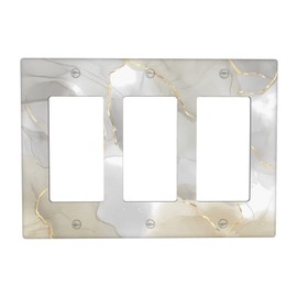 ukutarly Grey Marble 3 Gang Triple Rocker Light Switch Cover Rustic Gray Decorative Electrical Faceplate Vintage Lightswitch Wall Plate for Kitchen Bedroom Bathroom