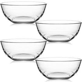 NUTRIIUPS 4 Pack Tempered Glass Prep Bowls, Clear Glass Bowl Set 6.6 Inch, Glass Salad Bowls for Kitchen Microwave and Oven Safe
