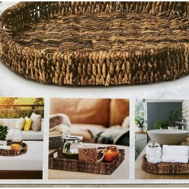 Birdrock Home NEW Birdrock Set of 2 Piece Home Serving Trays Handwoven Oval & Rectangular