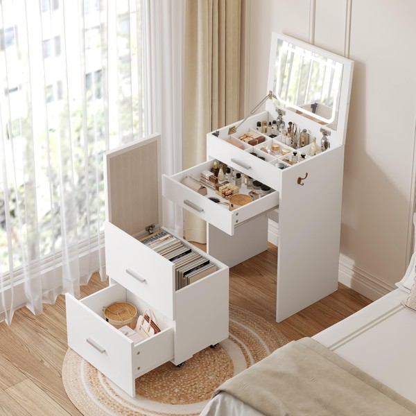 PulseFay Compact Vanity with 3 Drawers, 3 in 1 Vanity