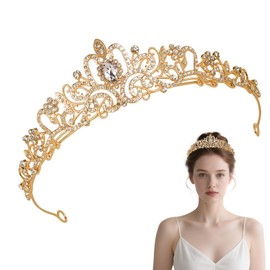 Gold Crown Tiara, Gold Princess Crown Jewelry Rhinestone Headband Princess Crown Elegant Queen Crown Quinceanera Royal Bridal Jewelry Rhinestone Headbands for Wedding, Bridal, Proms, Pageants, Birthda