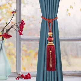 Paired Lantern Single Hanging Ball Tassels Curtains Buckle Sling Binding Lantern Tiebacks Handcrafted Braided Buckle Drapery Curtain Holdbacks Window Treatments for Home 2 Pack